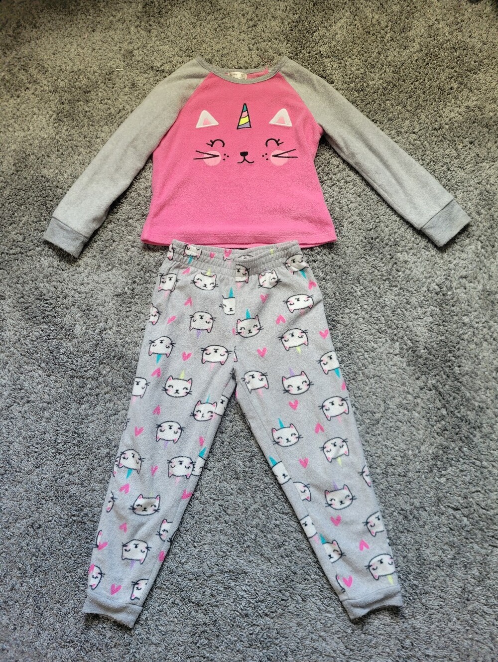 Girls Pink & Gray Unicorn Cat Pajama Set Size 5T "Caticorn"